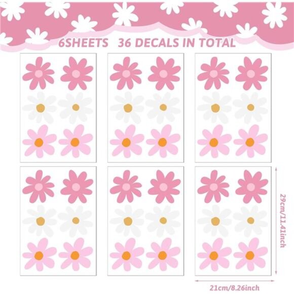 Daisy Wall Decals Flower Stickers Peel and Stick Vinyl Nursery Bedroom Living Ro - Picture 2 of 8